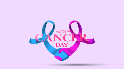 World Cancer Day with purple ribbon for poster or banner. Simple style paper art. 4 february