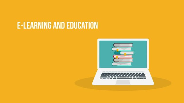 E-learning, online education at home. Concept of webinar, business online training, education on computer or e-learning concept. HD animation.