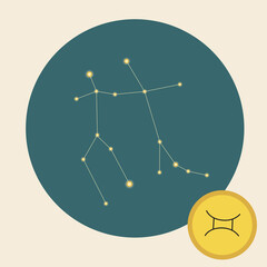 Zodiac sign Gemini, constellation isolated, vector stock illustration as icon, emblem for fortune telling, occult