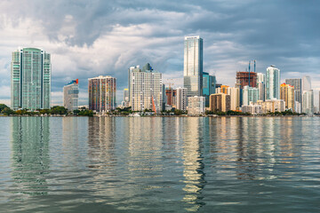 Fototapeta na wymiar View of the Miami skyline from the Rickenbacker Causeway, Key Biscayne, Florida, USA.