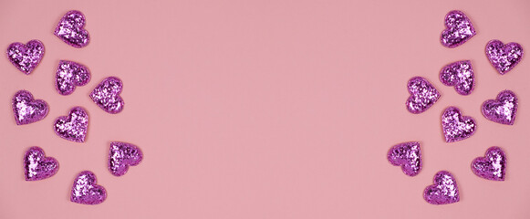 Valentine's Day background with pink hearts on color background. Space for text