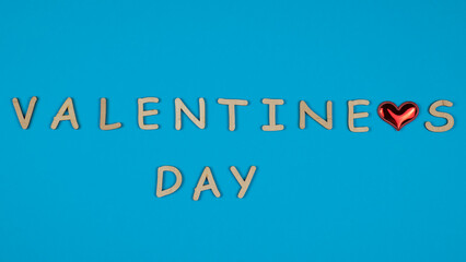 Valentine's day  on blue background. Top view