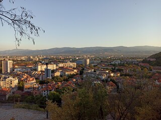 Fototapeta na wymiar view of the city, view from mountain, Plovdiv, sunset from mountains