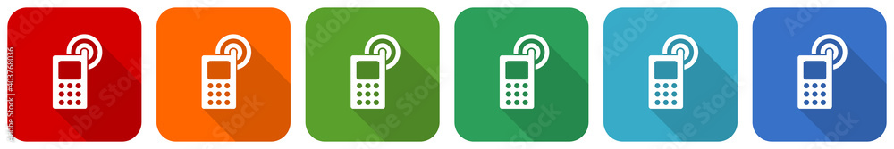 Aufkleber phone, mobile, cell icon set, flat design vector illustration in 6 colors options for webdesign and 