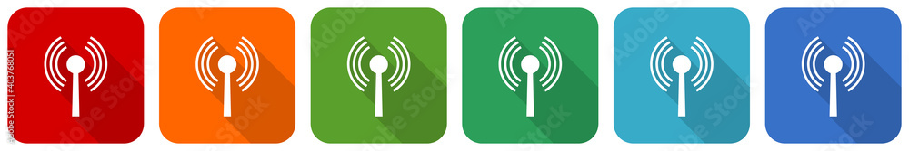Poster Wifi icon set, flat design vector illustration in 6 colors options for webdesign and mobile applications