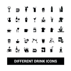 Vector image. Collection of nice icons of different drinks.