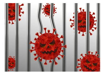 Coronavirus COVID-19 lockdown or quarantine, restricted access to country combat with COVID-19 virus outbreak concept. Dangerous coronavirus outbreaks the cage. Realistic vector illustration for eps10