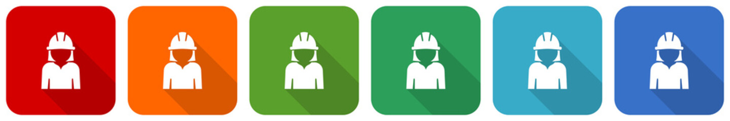 Engineer, worker, manager, employe icon set, flat design vector illustration in 6 colors options for webdesign and mobile applications