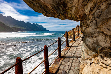 Roque de las Bodegas beach, Taganana, Tenerife, Canary Islands, Spain, Europe: Volcanic beach set...