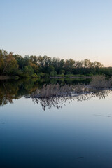 Fototapeta na wymiar sandy birch of the Ural river in the sunset