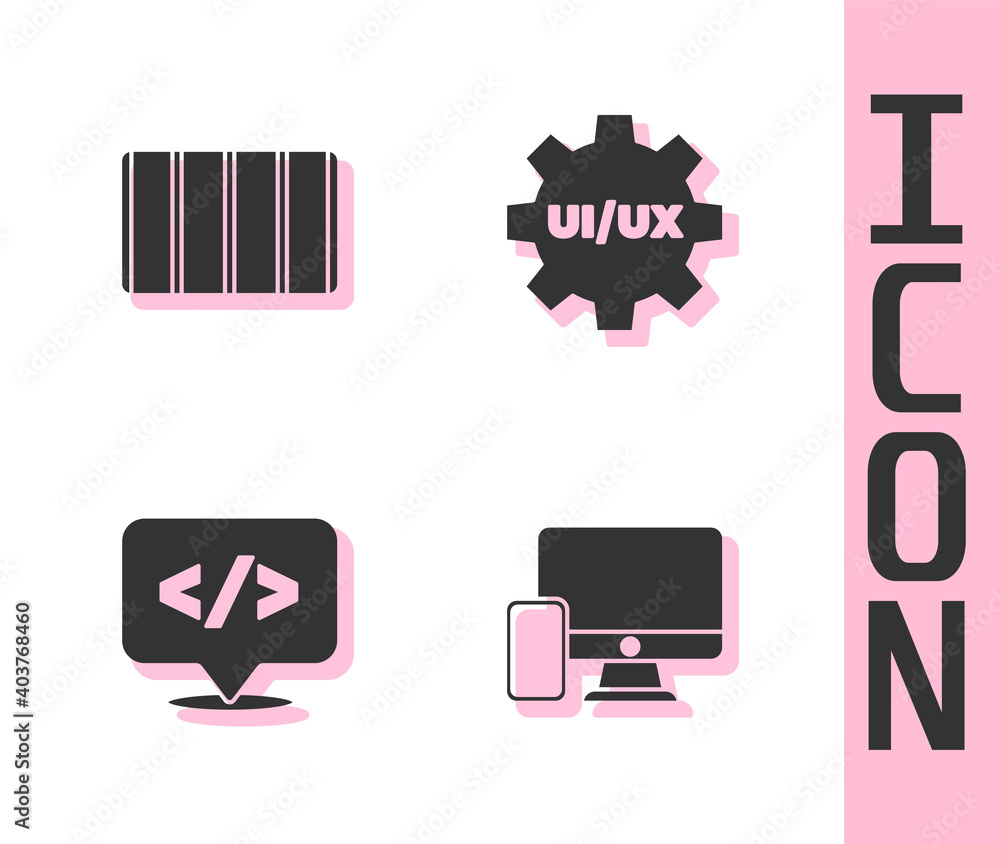 Poster set monitor and mobile, color palette guide, front end development and ui ux design icon. vector.