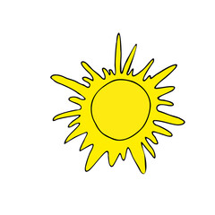 Doodle yellow sun. Hand drawing. Vector.