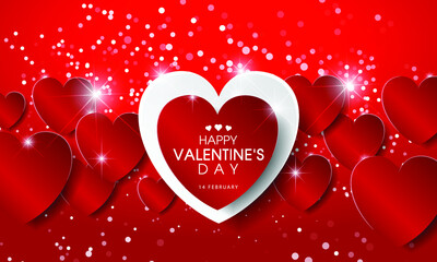 Plakat Festive Card for Happy Valentine's Day. On Red Color Background.Vector Illustration