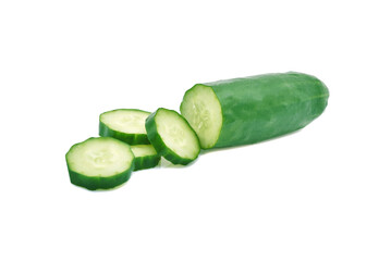 Cucumber and slices isolated on white background.