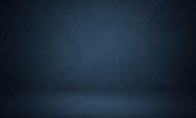 Empty Dark blue with Black vignette Studio well use as background