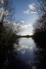 Lakes of Milton Country Park in Cambridge UK in a sunny day