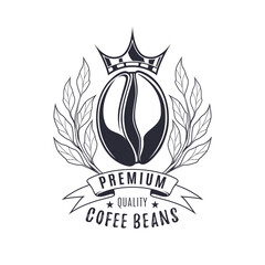 Premium quality coffee beans logo design template isolated on white background.