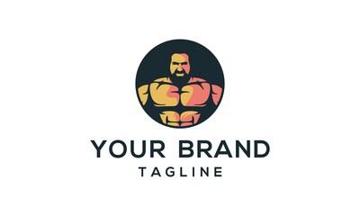 muscular man illustrations for the company associated with this logo.