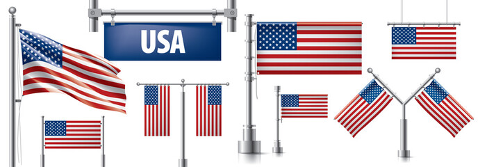 Vector set of the national flag of USA in various creative designs
