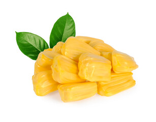 Jackfruit with jackfruit leaf, isolated on a white background.