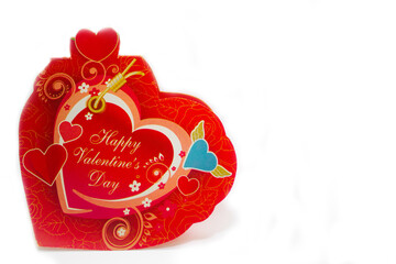 Happy Valentine's Day greeting card, postcard on white background with copy space.