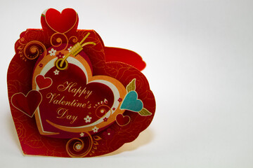 Happy Valentine's Day greeting card, postcard on white background with copy space.