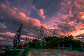 Background of Thailand's Chonburi religious attractions (Wat Khao Phra Khru viewpoint), with...