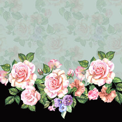 background with roses.watercolor flowers