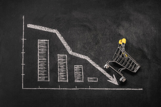 falling sales trend with a grocery cart