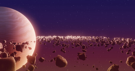 Planet Saturn or Jupiter close-up with rocks ring. 3d illustration © 3d_vicka