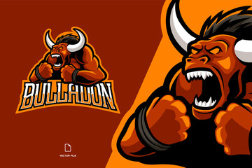 red angry bull mascot esport game logo illustration team © eryusan