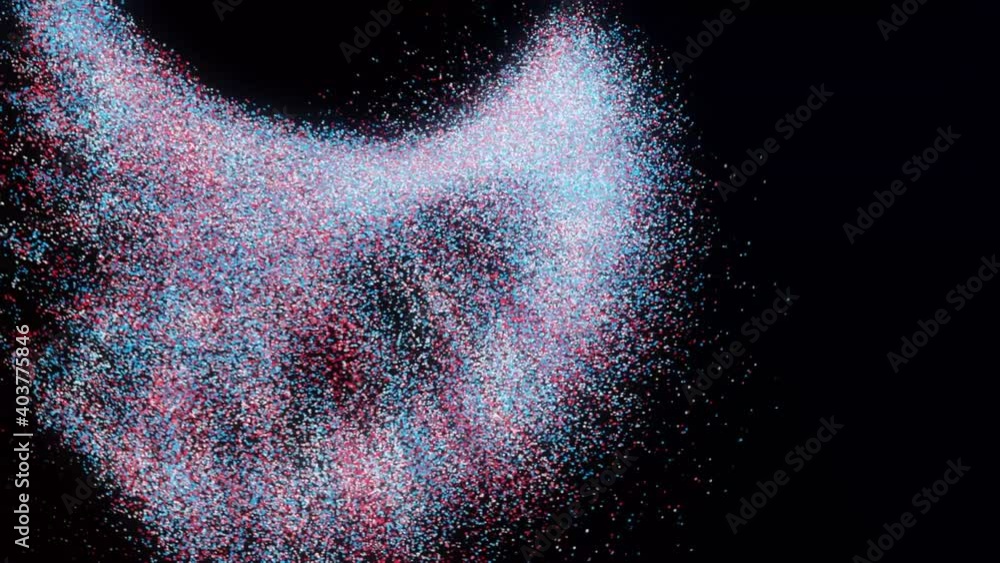 Poster abstract moving particles on black background. animation. visualization of insects cloud in rotating