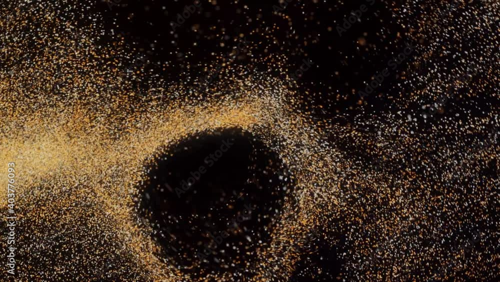 Poster abstract rotating pattern with millions of tiny grains of colorful sand flying and forming circles. 