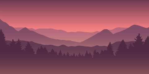 peaceful red mountain landscape at sunset natural background vector illustration EPS10