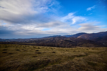 Fototapeta na wymiar Mountain landscape with the Carpathian Mountains. Romania Country.