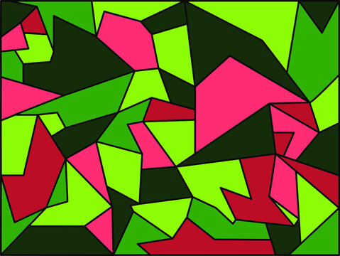 Beautiful geometric pattern. Geometric figures. Watermelon symbolism. The flower is hidden in the foliage.