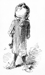 Humor rough illustration of a church man with big head in the state of Parahiba, Brazil. Ancient grey tone etching style art by unidentified author, Le Tour du Monde, 1861