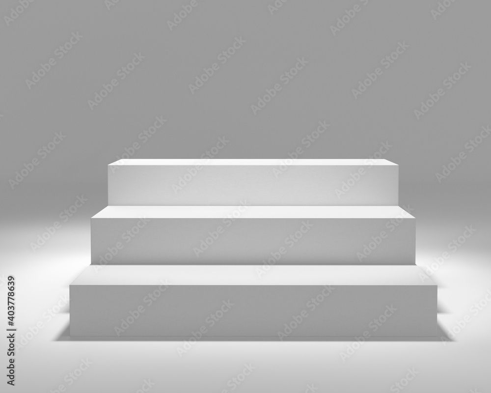 Poster simple pos display. white stairs stand from front view