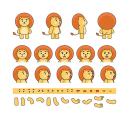 Cartoon cute lion character creation kit. Create your own pose, action, animation. Vector illustration