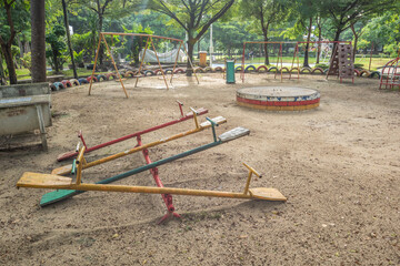 Old empty playground with metal structures