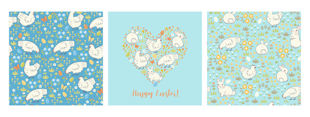 Fototapeta na wymiar Set of Easter graphics with bunnies and chickens . Vector graphics.