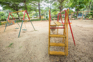 Old empty playground with metal structures