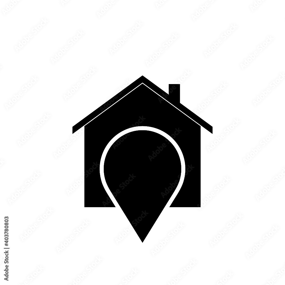 Poster map pointer with house icon isolated on white background