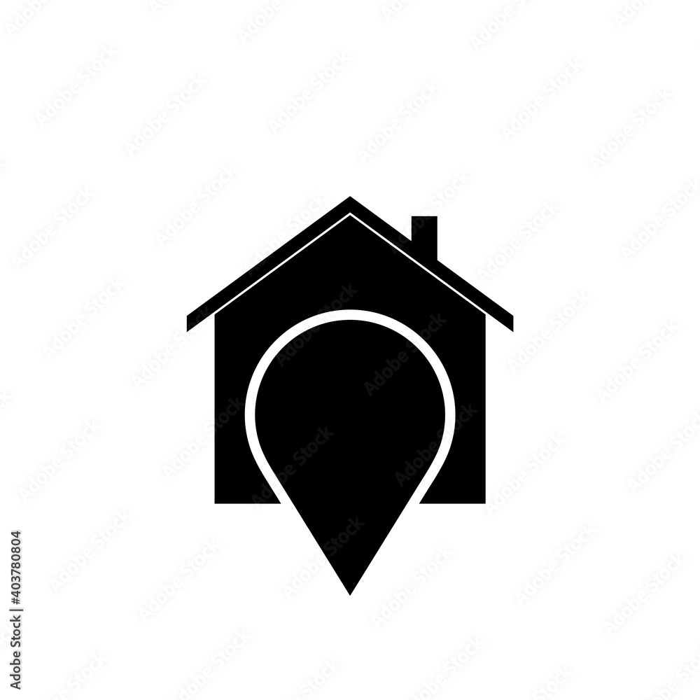 Poster map pointer with house icon isolated on white background