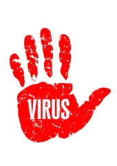 Stop virus - red hand - obrazy, fototapety, plakaty