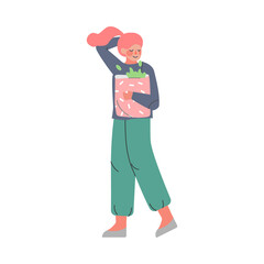 Woman Using Eco Paper Bag for Shopping, People Care about Environment and Ecology Cartoon Style Vector Illustration