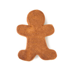 baked gingerbread man shaped isolated on white background