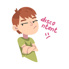 Displeased Boy, Child with Disdainful Facial Expression Cartoon Style Vector Illustration