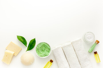 Organic cosmetic set with tea olive leaves and sea salt