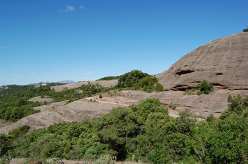 Panorama of the mountains and forests of La Mola, in Catalonia. Catalunya, Bages, Barcelona.
